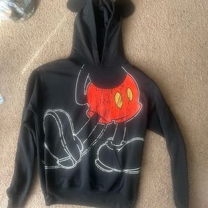 Mickey Mouse Hoodie With Ears Disney Parks Black Medium Hooded Sweatshirt